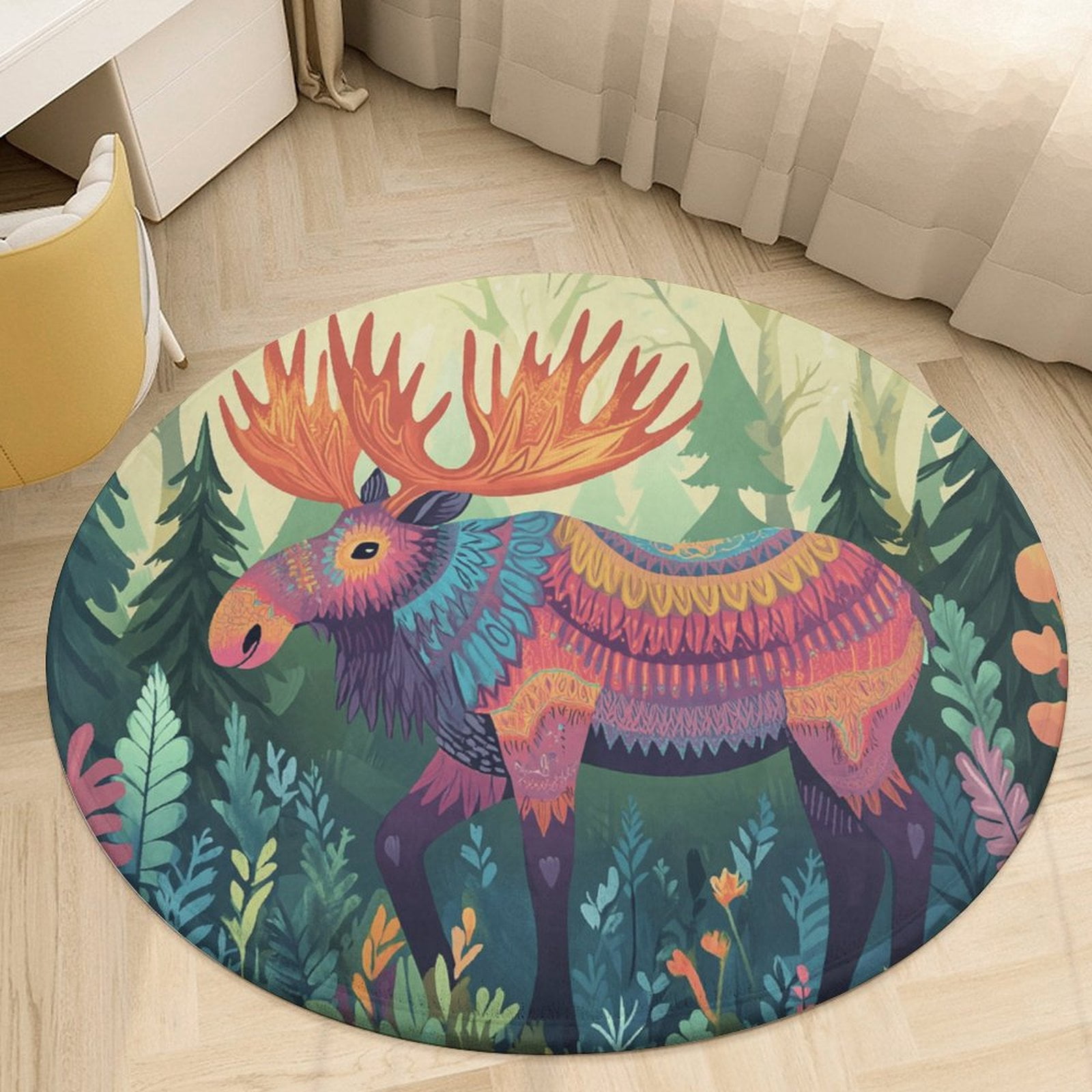 Forest Milu Deer Round Area Rugs for Bedroom Living Room, 6FT Soft ...