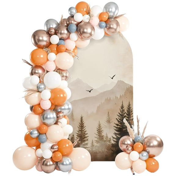 Forest Misty Foggy Tree Arch Backdrop Cover 4 FT, Mountain Birds Brown Nature Scenery Wedding Arch Cover Stretchy Backdrop Stands Covers for Birthday Party Ceremony Banquet Decor