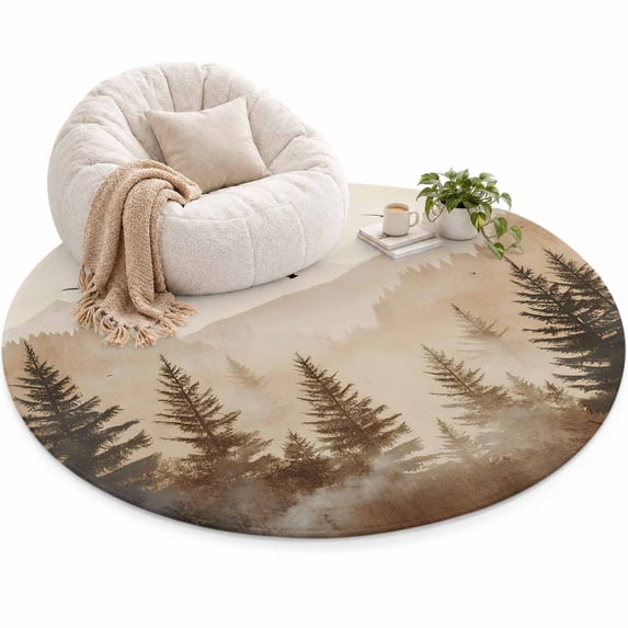 Forest Misty Foggy Tree Area Rug 4', Mountain Birds Brown Nature ...
