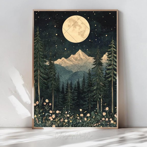 Forest Moon Mountain Wall Art Print