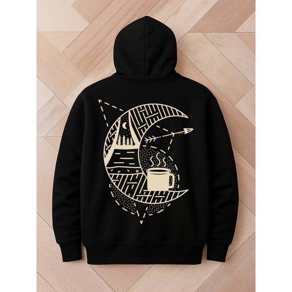 Forest Moon Mug graphic hoodies Camping men's sweater hoodie black Regular Fit, All-Season Casual Wear, Ideal Gift graphic high quality spring autumn cute beer Trendy Unisex hoodie