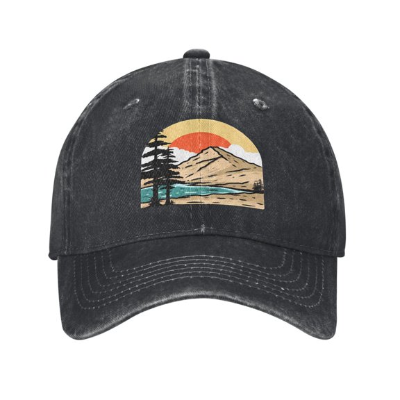 Forest Mountain Baseball Cap Golf Dad Hat Adjustable Washed Denim Trucker Hats Unconstructed Snapback Cap for Men Women Unisex Adult,Black