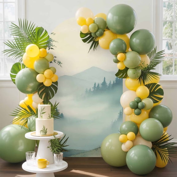 Forest Mountain Landscape Arch Backdrop Cover, 5FT, Foggy Retro Watercolor Spandex Arch Covers Double-Sided Backdrop for Wedding Birthday Party Photo Background Decoration