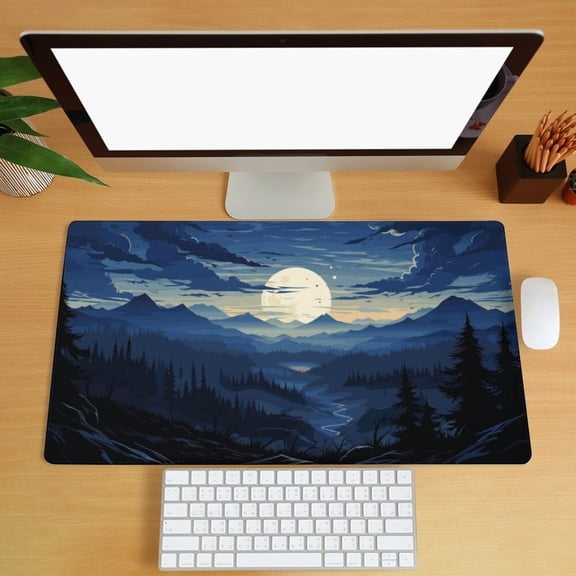 Forest Mountain Landscape Desk Mat Fantasy Scenery Gaming Desk Mat Extra Large Mouse Pad Nature Home Office Keyboard Mat Laptop Desk Pad