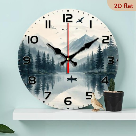 Forest Mountain Landscape Wall Clock, Nature Scenery Theme Acrylic Clock, Living Room Bedroom Home Office Decor, Ideal Gift for Friends and Family Members 10*10in