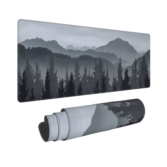 Forest and Mountain Large Gaming Mouse Pad with stitched edges, Premium-Textured Non-Slip Rubber Base &Precision Tracking Surface , 31.5x11.8 inch, 1lb, 3mm  Waterproof  Mousepad for Desktop，Lapt