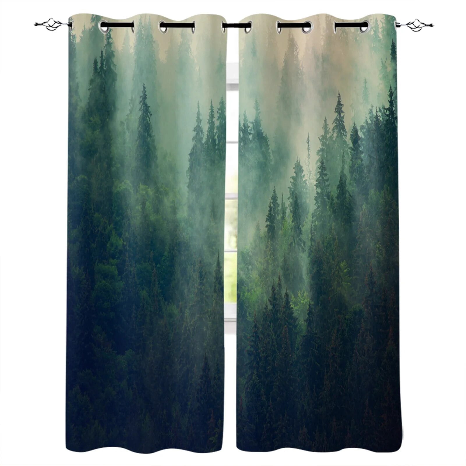 Forest Mountain Mist Landscape Printing Curtain For Living Room Luxury ...