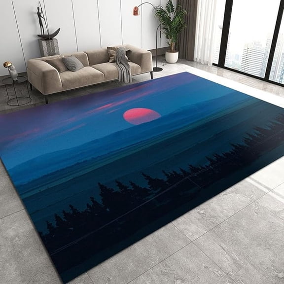 Forest Mountain Sun Area Rugs, Beautiful Sunset Landscape Indoor Non-Slip Kids Rugs, Machine Washable Breathable Durable Carpet For Front Entrance Floor Decor 5x7ft