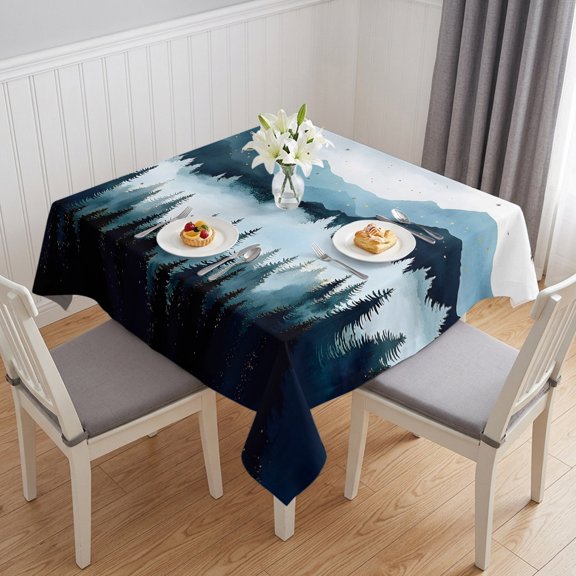 Forest Mountain Table Cloth Waterproof Tablecloths, Vintage Peak Nature Sky Star Landscape Tablecloth Dining Table Cover for Kitchen Party Tabletop Outdoor, Square Tablecloth 54x54 Inch