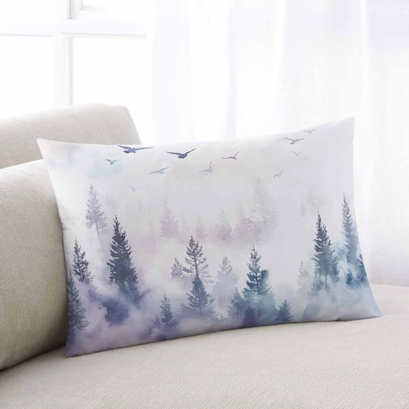 Forest Mountain Throw Pillow Covers, Nature Tree Scenery Sky Birds Soft Breathable Pillow Cases with Invisible Zipper for Sleeping, King Size Pillowcases for Couch Bed Sofa Chair 20x36 Inches