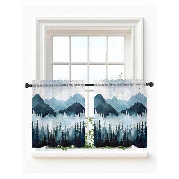 Forest Mountain Tier Curtains 24 Inch Length,Sheer Curtains for Bedroom Living Room Window Vintage Peak Nature Sky Star Landscape Small Half Window Kitchen Curtains & Drapes 27.5"x24" 2 Panels