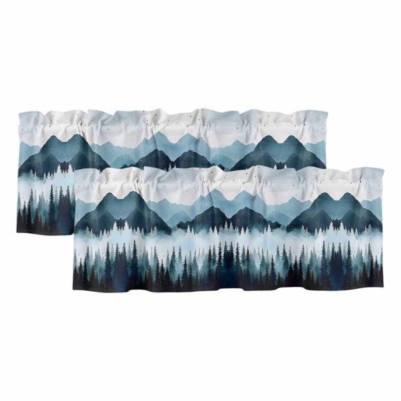 Forest Mountain Valances for Windows, Vintage Peak Nature Sky Star Landscape Light Filtering Kitchen Curtains, Rod Pocket Window Valance Curtains for Living Room Bedroom, 42" W x 12" L, 2 Panels