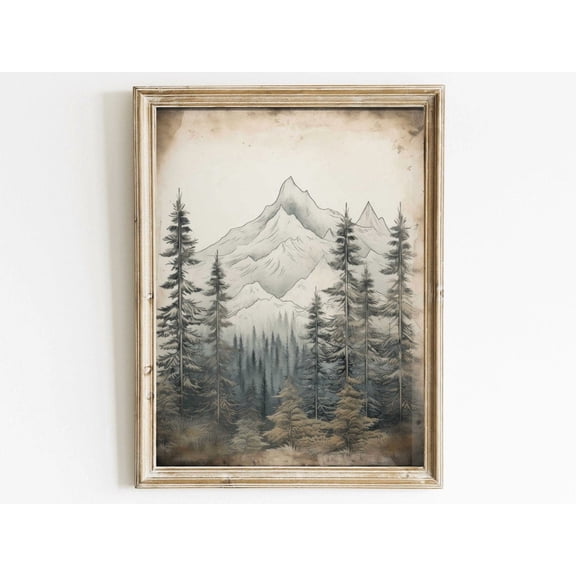 Forest & Mountain Wall Art Mountain Cabin Decor Rustic Nature Print Outdoors Hiking Mountain Landscape Painting Nature Wall Art Modern Wall Decor