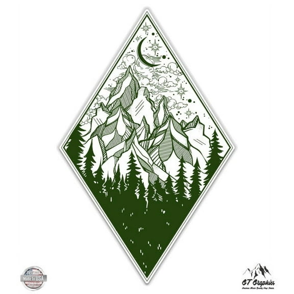 Forest Mountains Adventure Theme Green - 3" Vinyl Sticker - For Car Laptop I-Pad Phone Helmet Hard Hat - Waterproof Decal