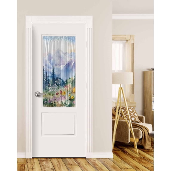 Forest Mountains Blackout Curtains French Door Curtains for Door Window, Watercolor Natural Flower Tree Privacy Drapery for Patio/Sidelight Doors, 1 Panel with Tieback, 25 x 40 Inches