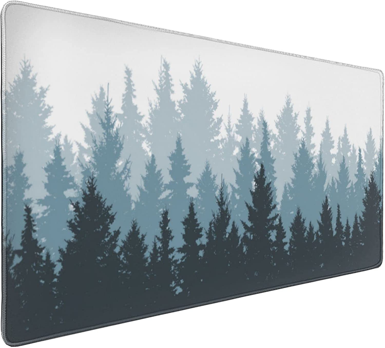 Forest Mouse Pad 35.4 X 15.7 Inch XXL Cool Design Black Gray Blue Abstract Watercolor Print Full Desk Mousepad Extended Large Non-Slip Rubber Base Keyboard Mat with Stitched Edges for Gaming Office
