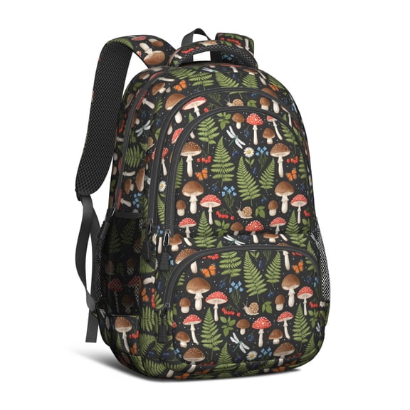 Forest Mushroom & Fern Backpack Multiple Pockets Travel Laptop Daypack School Book Bag for Women Men