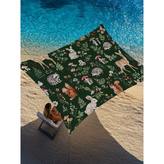 Forest Mushroom Floral Sun Shade Sail 12' x 16', Cottagecore Deer Rabbit Fox Green Rectangle Outdoor Sunshade Canopy, Waterproof UV Block Patio Covers for Garden Yard Beach