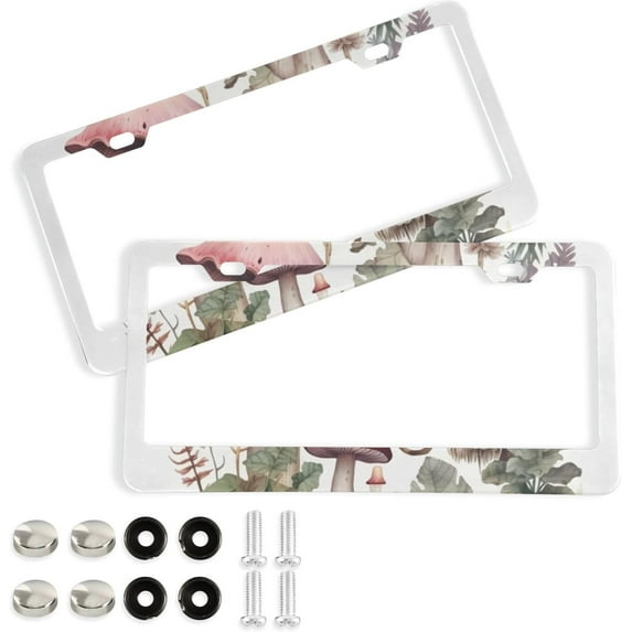 Forest Mushroom License Plate Frames - Universal Aluminum License Plate Covers with Screws, 2 Pack Holder Car Accessories for Front and Rear Plates Home Decor