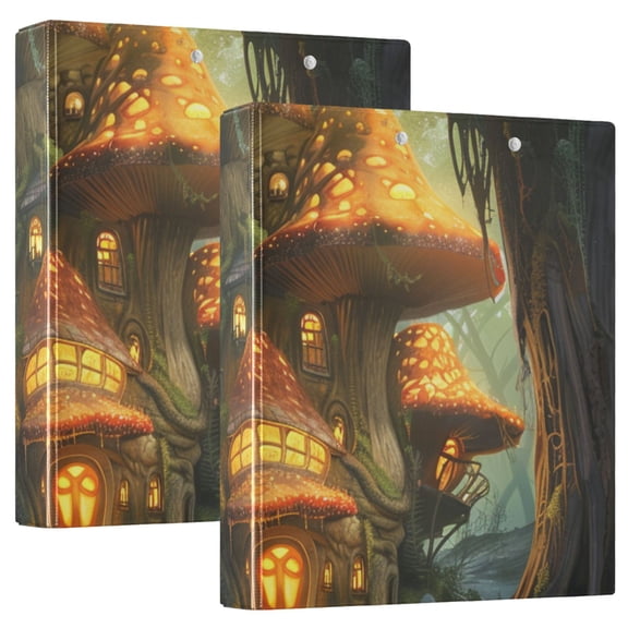 Forest Mushrooms House 3 Ring Binders 1.5 inch Hardcover File Folders with Interior Pockets A4 Size Organizer for School Office Hospital