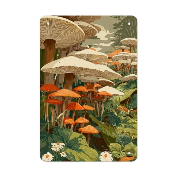 Forest Mushrooms Versatile Tin Wall Decor - Home Garage Bar - Vertical