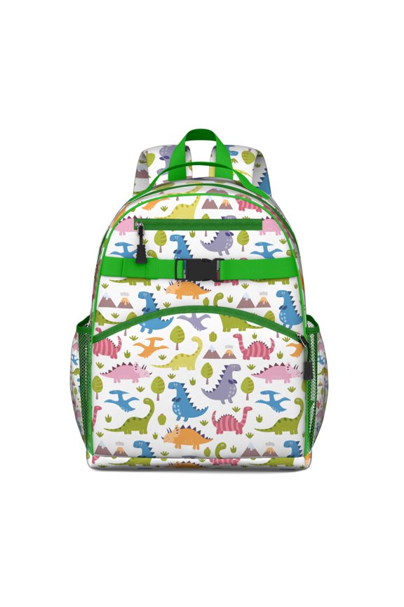 Forest Nature Dinosaur Backpack - Waterproof Book Bag with Mesh Side Pockets