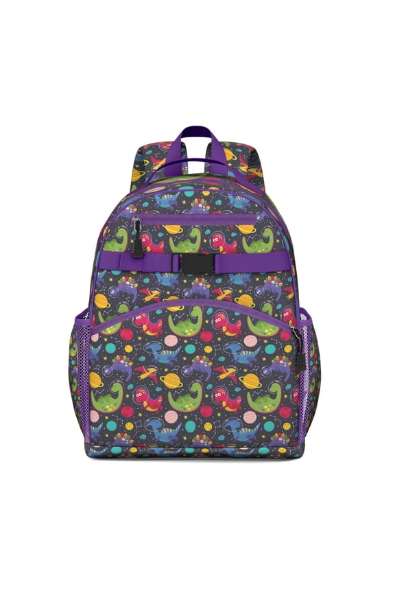 Forest Nature Dinosaur Backpack - Waterproof Book Bag with Mesh Side Pockets