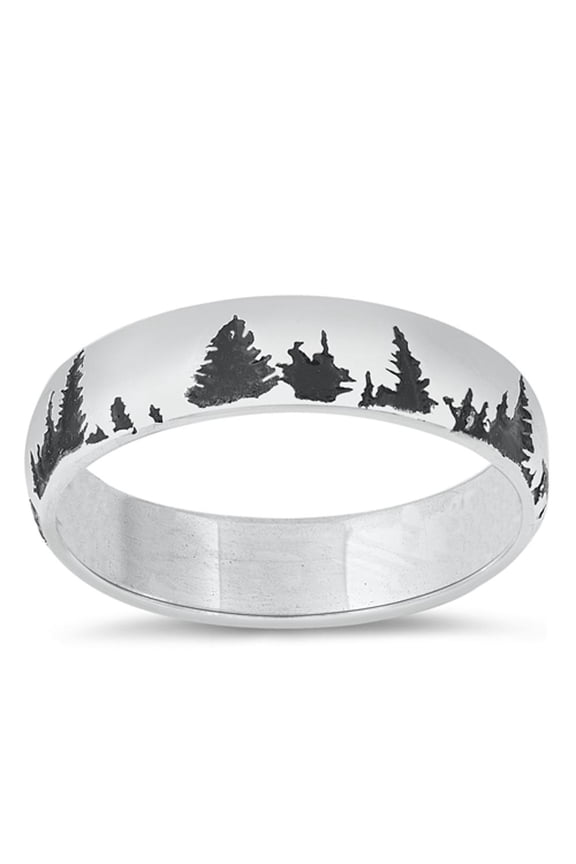 Forest Nature Scene Outdoor Ring .925 Sterling Silver Band Jewelry Female Male Unisex Size 9