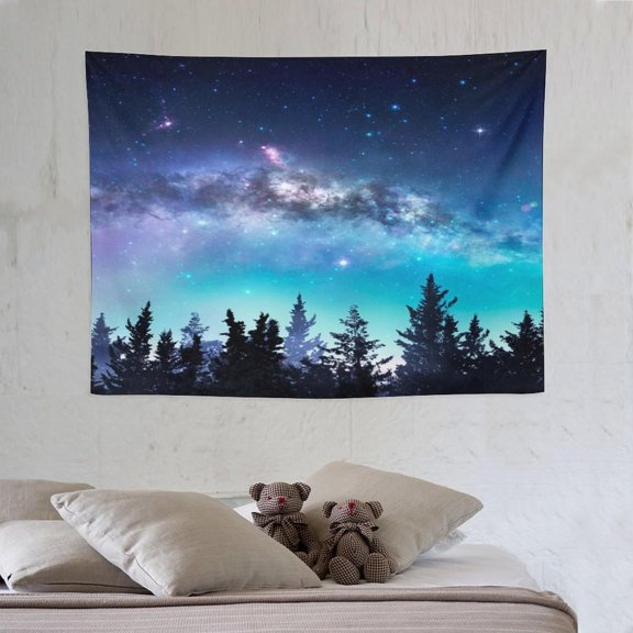 Forest Night Sky Tapestry, Rustic North Star Moonlight Decor, Starry Moon Galaxy Nature Tapestry for Bedroom Living Room Dorm 30x40in