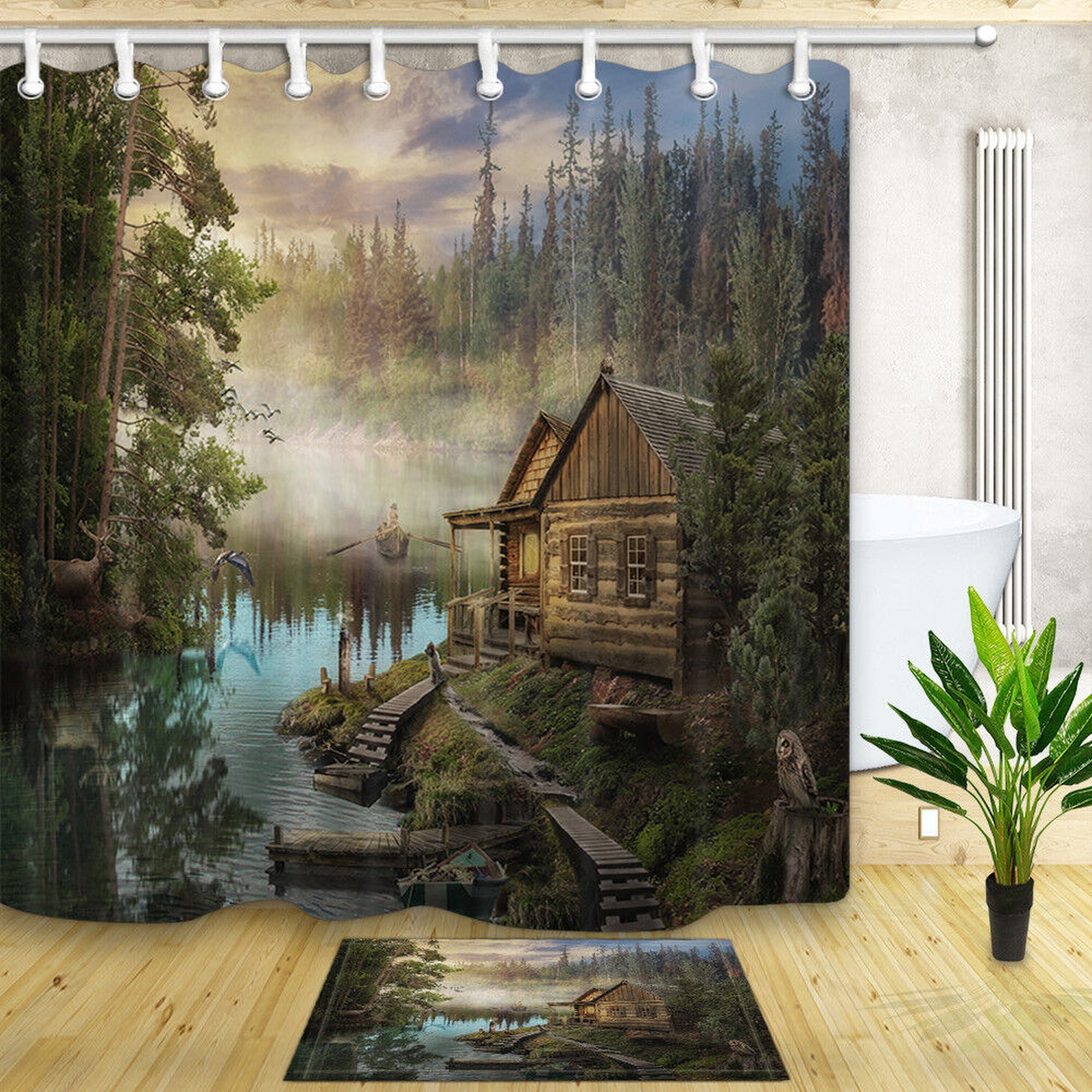 Forest Oasis NatureInspired Shower Curtain & Rug Set for a Tranquil