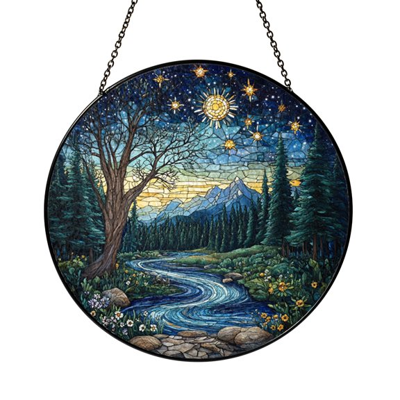 Forest Otter Window Decor in Stained Glass Style – Wildlife Art