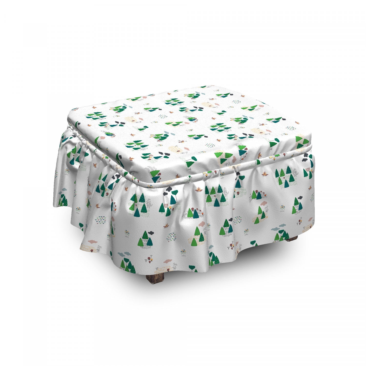 View of Forest Ottoman Cover, Scandinavian Trees Leaves, 2 Piece Slipcover Set ...
