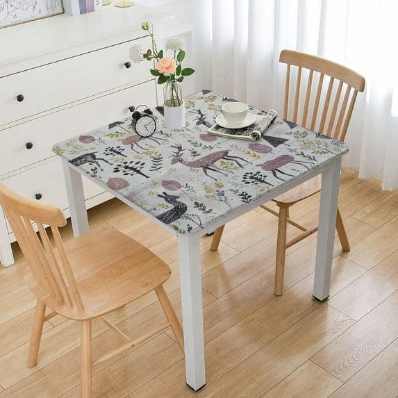 Forest Outdoor Tablecloth, Enchanted Woodland Creatures with Curved Antlers Dotted Rocks Pattern, Decorative Washable Picnic Table Cloth,Multicolor