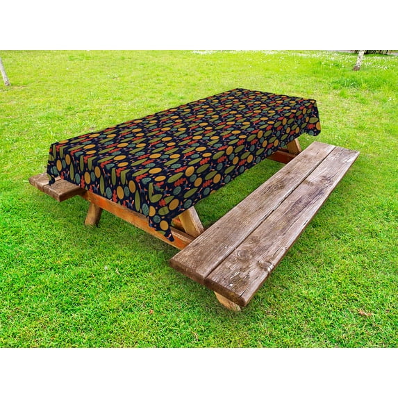 Forest Outdoor Tablecloth, Fall Trees Mushroom and Fox with Formal Attire Funny Jungle Cartoon Flora Fauna, Decorative Washable Fabric Picnic Tablecloth, 58 X 120 Inches, Multicolor, by Ambesonne