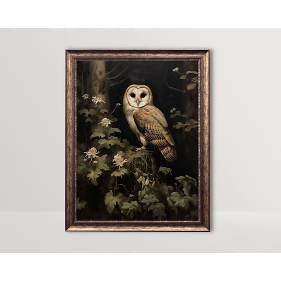Forest Owl, Dark Cottagecore Poster, Botanical Moody Wall Art, Vintage, Witchy Aesthetic Room Decor, Green Academia, Unframed Poster Size 16x24