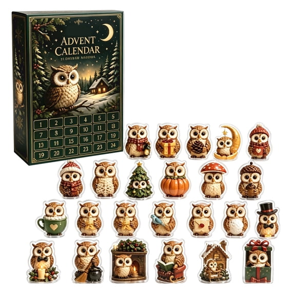 Forest Owl Ornament Advent Calendar 2026, 24 Days Christmas Countdown Calendar Blind Box with Surprise Each Day, 2D Christmas Ornament Set, Christmas Decorations for Xmas Tree, Christmas Gifts