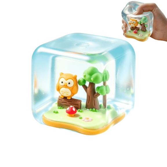 Forest Owl Tiny Cube World Christmas Squishies,Mini Scene Squishy Toys Fidget Stress Cube Slow Rising Sensory Squeeze Toys, Stress Relief Desk Toy, Collectible Toy, Stocking Stuffers