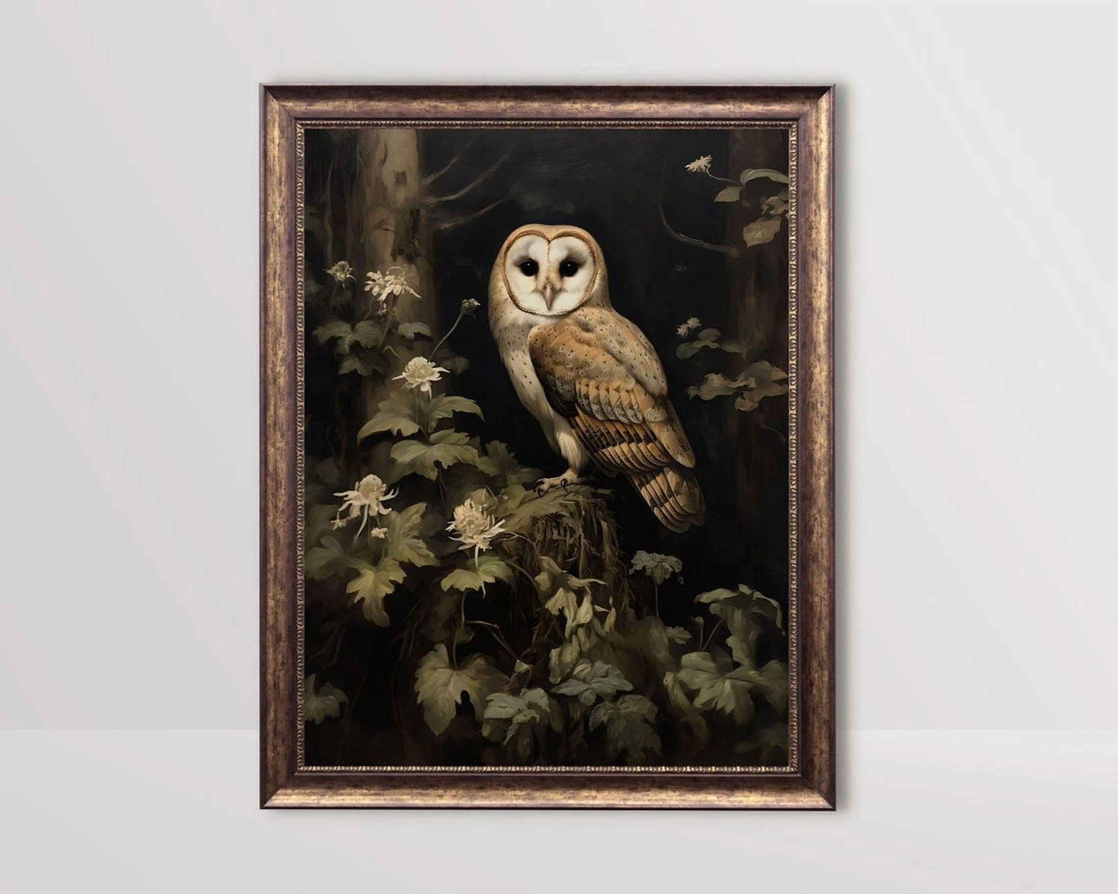 Forest Owl Wall Art Print, Dark Cottagecore, Botanical Moody, Vintage ...