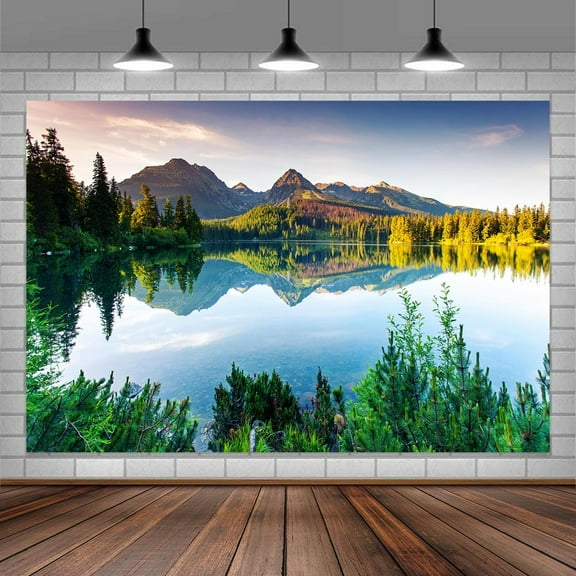 Forest Party Backdrop,7X5Ft Green Nature Lake Water Photography Background For Party Event Decoration