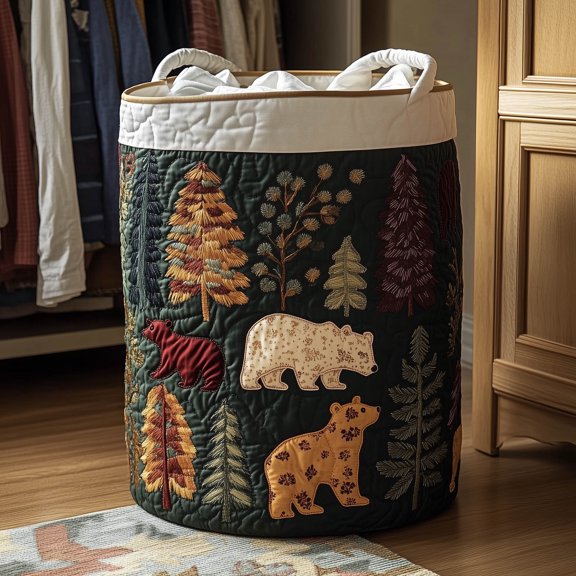 Forest Patchwork Quilted Laundry Basket, Storage Bin for Laundry, Decorative Laundry Basket, Gift for Her