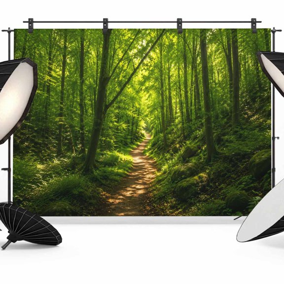 Forest Path Backdrops for Photography, Summer Green Foliage Ancient Trees Fabric Photo Background Sturdy Studio Props for Photo Studio, Video Recording, Booth & Photoshoot 10x8ft