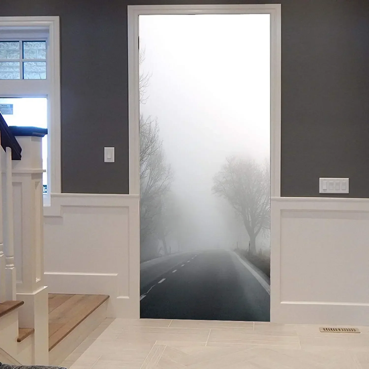 Forest Path Door Sticker Red Maple Leaf Decal Removable Natural Scenery ...