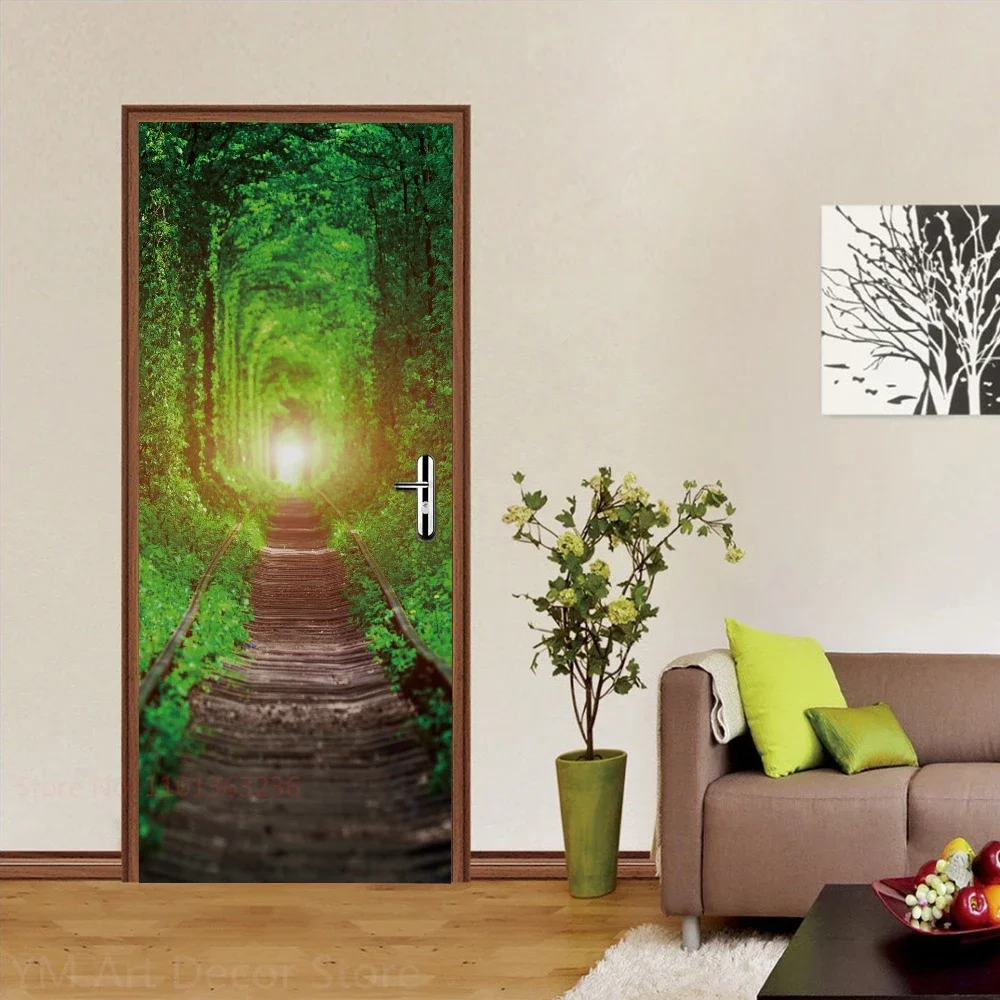 Sticker Path Forest Path Door Stickers Green Jungle Plant Wallpaper Cover Natural ...