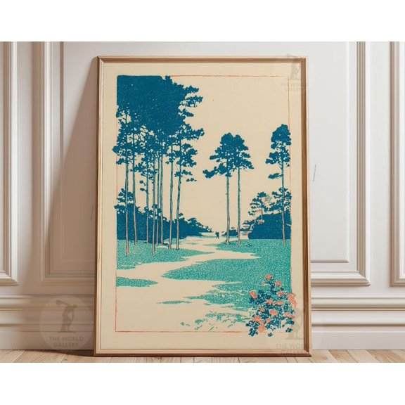 Forest Path Japanese Landscape Forest Scene Wall Art Print, Unframed Paper Poster 24x36in