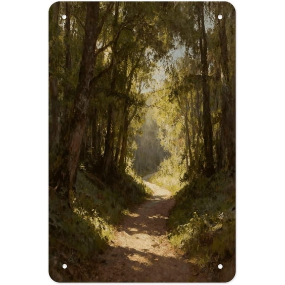 Forest Path Metal Wall Art Print Tin Sign with Folded Edge for Garage Farmhouse Garden Yard Outdoor Decor 8x12 Inch