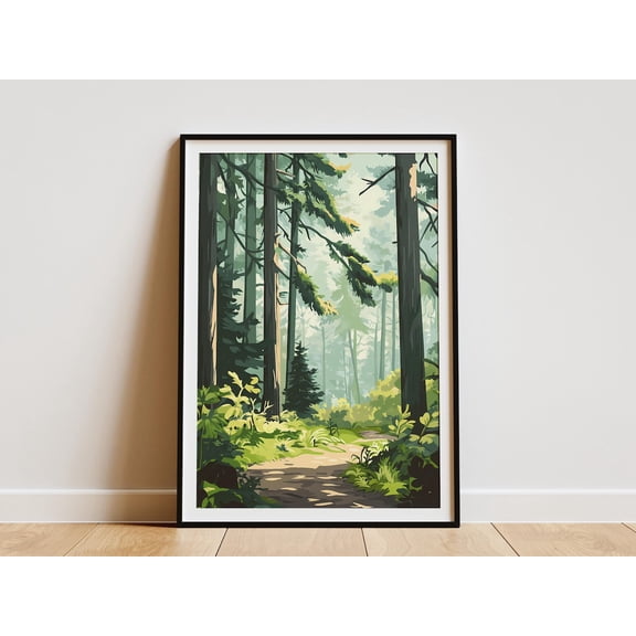 Forest Path Nature Green Trees Nature Botanical Summer Woodland Calm Forest Poster Unframed Paper Print