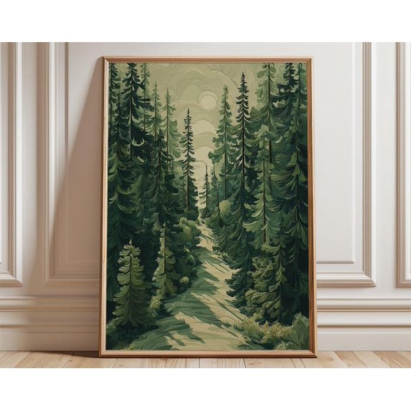 Forest Path Pine Landscape Wall Art Print, Unframed Paper Poster 8x10in