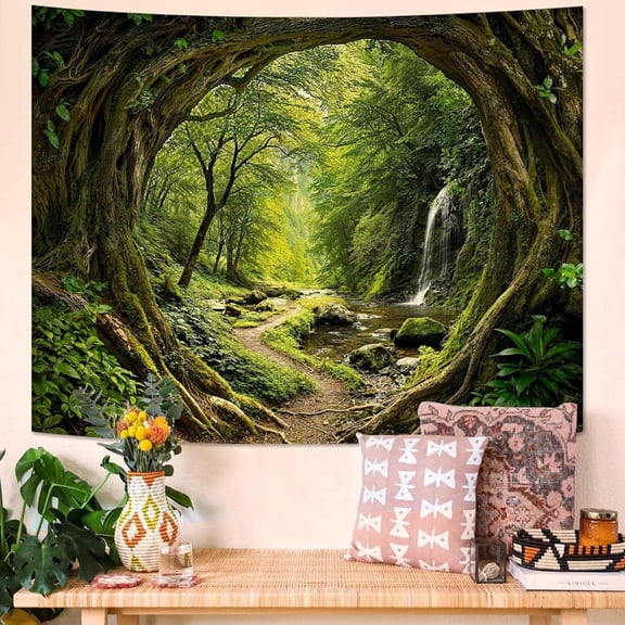 Forest Path Sunlight Wall Tapestry, Enchanting Woodland Tapestries for Room Decor, Nature Tapestry 50x60 Inch