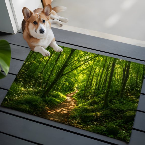 Forest Path Washable Entry Rug 2x3 Summer Green Foliage Ancient Trees Low-Profile Area Rugs with Non Slip Backing Indoor Floor Carpet for Entrance Living Room Bedroom Home Office