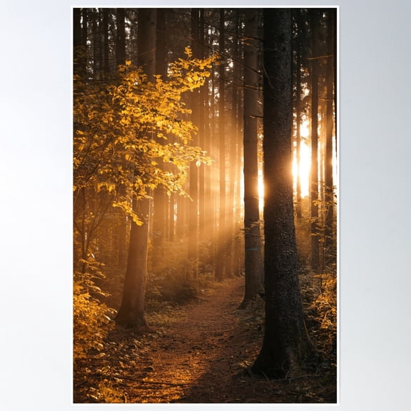 Forest Path With Sun Rays Poster Wall Art, Modern Wall Decor, 8x12 UNFRAMED